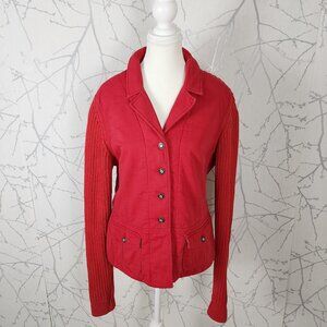 Blue Willi's Red Cotton Canvas Knit Crystal Button Blazer Jacket